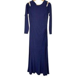 Vtg Lauren Ralph Lauren 4 Green Label Maxi Long Evening Dress Navy Long Sleeve
